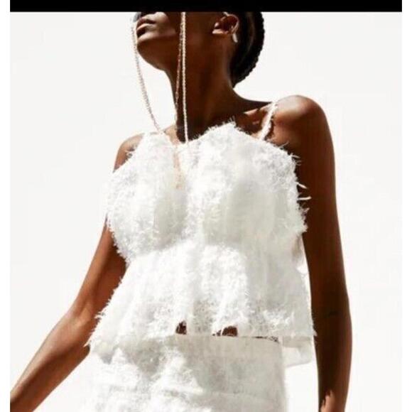 ZARA White TEXTURED TOP Crop Removable Straps Size M NEW #F - Picture 2 of 13
